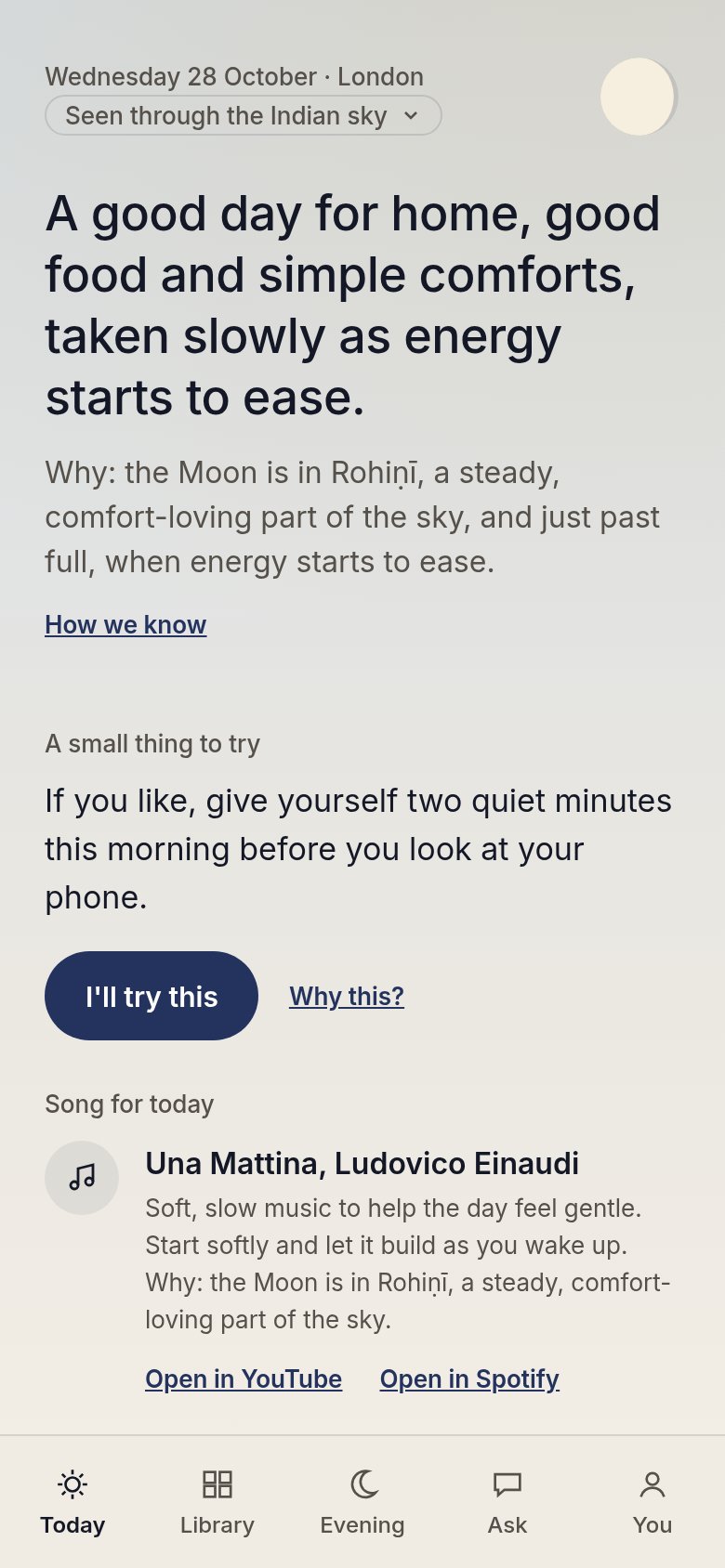 Your day in the Astro app: a good day for home, good food and simple comforts, with the reason under it